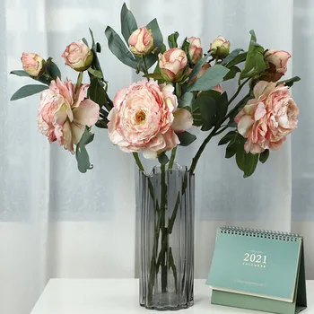 Luxus Grillezett szélén bazsarózsa mesterséges virágok, esküvői hamis virágok DIY dekoráció hotel fél koszorú flores artificiales