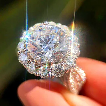 Luxus Kerek Cirkónium-oxid Kristály Gyűrű a Nők Káprázatos Menyasszonyi Esküvői, Eljegyzési Gyűrűk, Évfordulós Ajándék Nyilatkozat Ékszerek