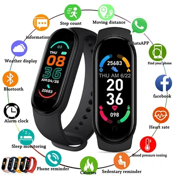 M6-Os Intelligens Karóra Eredeti Férfiak, Nők, Sport Karkötő Pulzusmérő Fitness Nyomkövető Bluetooth Smartwatch A Xiaomi Apple Android