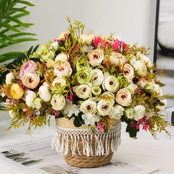 Mesterséges Virágokat Selyem Rózsa, Rózsaszín Csokor, 30cm Magas Minőségű Műanyag Tartozékok Haza Nappali Esküvői Asztal Dekoráció