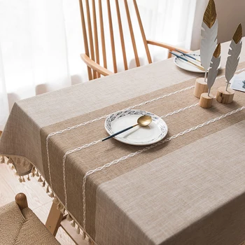 Modern Minimalista Téglalap alakú Pamut Vászon terítő a Tassel egyszínű porálló asztalterítő Konyhában Kávét Asztalterítő