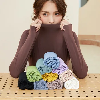 Modális Hosszú Ujjú póló Női Őszi Téli Új Garbó Alsó tShirtS koreai Stílusú Belső Slim Fit Karcsúsító Felső Femme