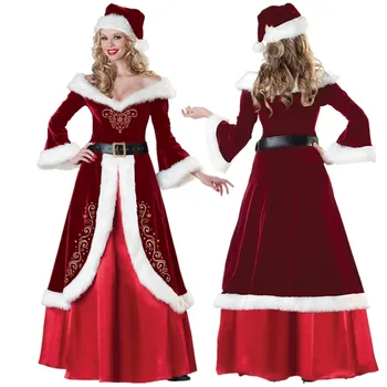 Mrs Santa Claus Cosplay Jelmez Luxus Felnőtt Szexi Nők Karácsonyi Jelmez Piros Karácsonyi Ruha Party Jelmez