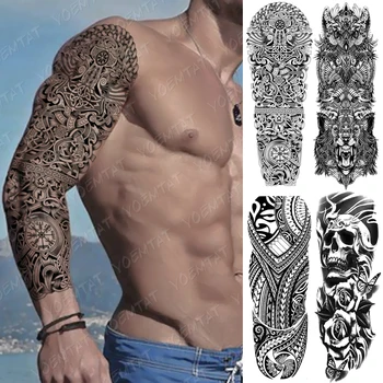 Nagy Kar Hüvely Tetoválás Kígyó Bagoly Medve Maori Vízálló Ideiglenes Tatto Matrica Koponya Totem Body Art, Tele Hamis Tetoválás A Nők, Férfiak