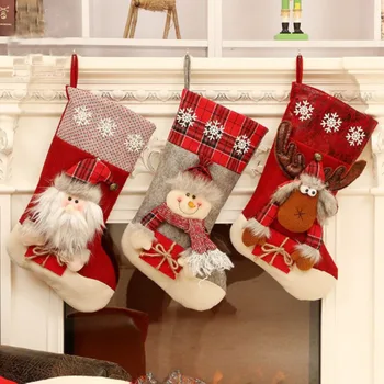 Nagy Karácsonyi Harisnya Santa Elk Szövet Ajándék Hópehely Zokni, Szép Ajándék Táska Gyerekeknek Kandalló Fa Karácsonyi Dekoráció