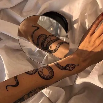 Nagy Méretű Fekete Kígyó Ideiglenes Tetoválás Matricák A Nők A Férfiak Test Derék Vízálló Hamis Tatto Sötét Bor Kígyó Tatto