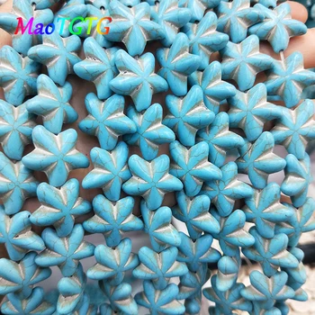 Nagykereskedelmi Kék Csillag Turquoises Gyöngy Ékszerek Készítése DIY Karkötő, Nyaklánc 20x20x7mm Faragott Howlite Csillag Gyöngyök