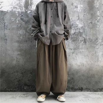 NiceMix nadrág nők Streetwear Japán Laza Egyenes, Széles Láb Fekete Melegítő Nadrág Túlméretes Zsebében Bő Nadrág Nadrág
