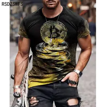 Nyári személyiség Tyrannosaurus stílusú 3D-s nyomtatási bitcoin minta férfi sport póló divat férfi rövid ujjú póló felső