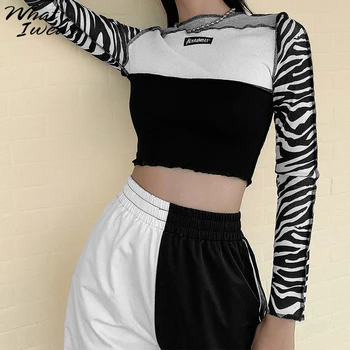 Női Alkalmi kapucnis felső zebra patchwork pulóver koreai Stílus Hosszú Ujjú streetwear Őszi új Harajuku kapucnis felső kpop