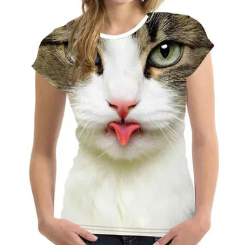 Női T-shirt Macska Nyomtatás 3D-s O Nyak Vicces Állat Dinamikus Rövid Ujjú Felső Pulóver, Retro, Alkalmi Divat, Női póló