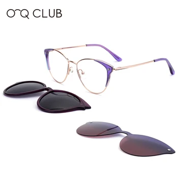 O-Q CLUB 3 Az 1-ben Mágneses Klip Női Szemüveg Rövidlátás Receptet Szemüveg Keretek Optikai Macska Szeme Lady Divat Szemüveg 69914