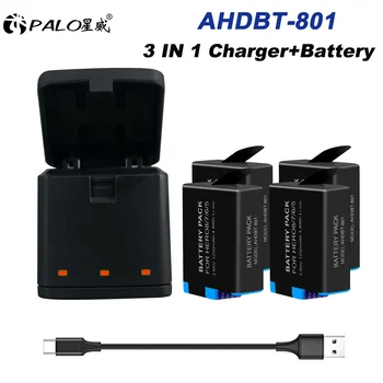 PALO AHDBT-801 Akkumulátor GoPro Hero 9 Hős 8 Hero7 Hős 6 10 1250mAh GoPro Kamera Akkumulátor USB 3-Módon Gyors Töltő