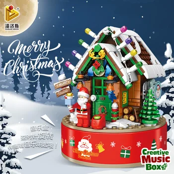 PANLOS 656012 Karácsonyi Kunyhó Music Box Modell Gyermekek Kis Részecskék Összeszerelés Játékok Blokkok Gyerekek Ünnepi Ajándékok