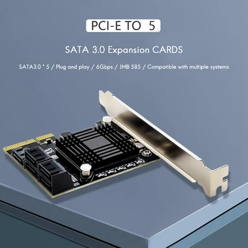 PCIE 5 Port SATA3.0 Adapter Kártya Számítógép Alváz bővítőkártya JMB585 Támogatás IDE/AHCI Mód