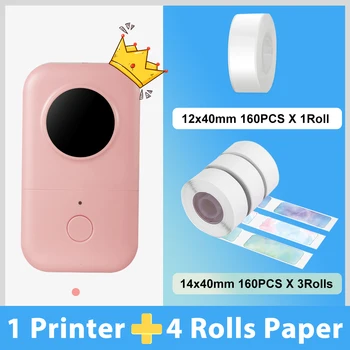 Phomemo D30 fürdő termálkútjának Címke Nyomtató 4Rolls Ragasztó hőpapír Hordozható Vezeték nélküli Nyomtató Kompatibilis az iOS + Android Rózsaszín