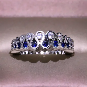 Retro Geometriai Sodrott Kör Kék Cirkon Női Gyűrű 925 Ezüst Női Esküvői Ékszerek, Egyedi Alakú Gyűrű 925 Sterling Ezüst