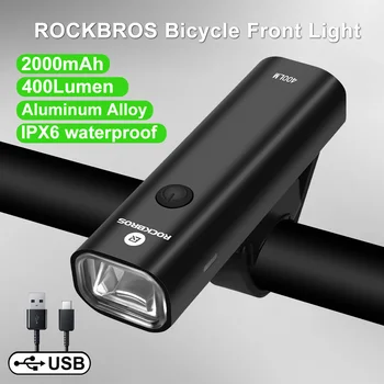 ROCKBROS Kerékpár Első Lámpa USB Újratölthető LED Lámpás 2000mAh MTB Országúti Kerékpár Fényszóró Alumínium Ötvözet Ultrakönnyű Zseblámpa