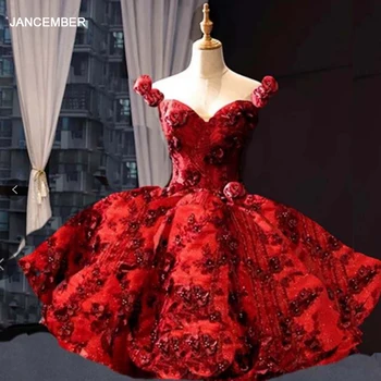 RSM67403K 2022 hercegnő ruha lányoknak hercegnő preals csipke virág piros ruhát a lányok fél ball ruha платье на выпускной сад