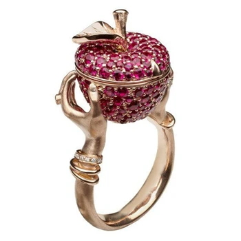 Rózsaszín luxus Kristály Apple Esküvői Gyűrű Unisex Punk Hip-Hop Szőlő Titkos Rekesz Gyűrűk, Nők, Férfiak, Évfordulós Ajándék Ékszer