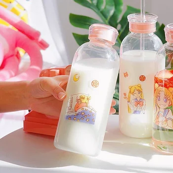 Sailor Moon Szilikon Üveg Aranyos Víz Üveg Környezetbarát Üveg Szalma Szemüveg Aranyos Poharakat Waterbottle Engem Üveg