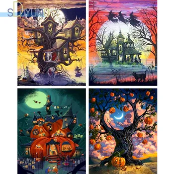 SDOYUNO 60X75cm Olaj Festmény Száma Halloween DIY keret nélküli Festék Számok Cavans Táj, Digitális Festmény, lakberendezés