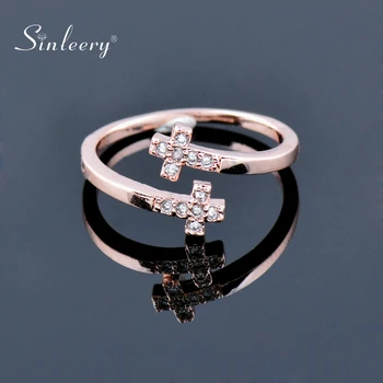 SINLEERY koreai Divat Kereszt Gyűrű Állítható Apró Kristály Berakással Rose Gold Színű Gyűrű A Nők Lány Gyűrűk JZ435 SSK