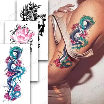 Szexi Kígyó Virág Ideiglenes Tetoválás A Nők Body Art Vízálló Festmény, Kar, Láb Tetoválás Reális Hamis Fekete Rózsa Tetoválás