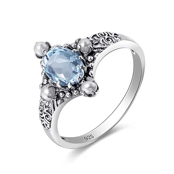 Szjinao Női 925 Ezüst Gyűrű Akvamarin Kő Gyűrű Friss Vízzel Gyöngy Ovális Alakú, Kézzel készített Divat Ékszerek, Ajándék Lány