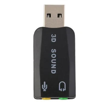 Tartós, Könnyű Plug & Play USB 2.0, hogy 3D Mikrofon, Hangszóró, Audio Fejhallgató hangkártya Adapter 5.1 Csatorna PC Laptop Fekete