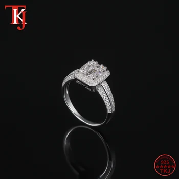 TKJ Igazi 925 Sterling Ezüst Eljegyzési Gyűrű AAA Köbméter Cirkon Női Nők Esküvői Zenekar Gyűrűk Fél Évforduló Ékszer Ajándék