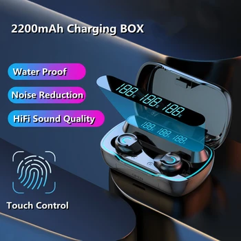 TWS Bluetooth Fülhallgató 2200mAh Töltés Doboz Vezeték nélküli Fejhallgató 9D Sztereó Sport Fülhallgató, Vízálló Fülhallgató Mikrofonnal