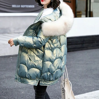 Téli Parka Kabát Női Luxus Műszőrme Gallér Kabát Vastag, Meleg Pamut Bélés Zubbonyok Női Egyszínű Bő Kabát Széldzseki