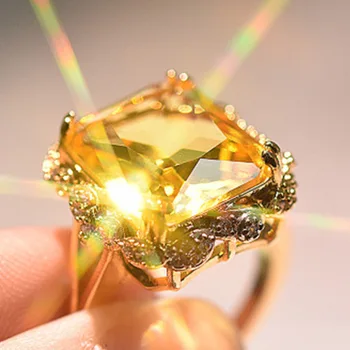 Tér Cyrstal Eljegyzési Gyűrű Nők Pezsgő Nagy Cirkon Gyűrűk Nők Vintage Ékszerek sárga Gyűrűk Ajándékok