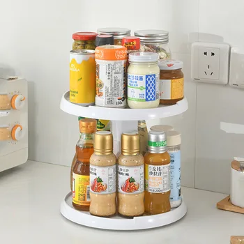 Többfunkciós double-layer forgatható kozmetikai tároló állvány konyha fűszerezés tálca, állvány lemez rack szekrény fűszer üveg rack