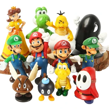 Valódi 12db/Sokkal a Super Mario Bros Figurák Játékok Yoshi Peach Hercegnő Luigi Félénk Srác Odyssey Donkey Kong Modell Rajzfilm Baba