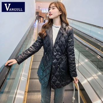 Vangull 2020 Új Nők Közepes hosszúságú Vékony Kabát Öltöny Gallér Alkalmi Meleg női Anorák koreai Verzió Laza A Derék Kabát
