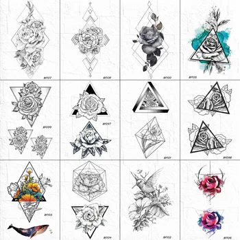 VANKIRS Geometriai Háromszög Hamis Rózsa Virág Ideiglenes Tetoválás Nőknek Szexi Test Kar Kis Törzsi Tetoválás Matricák Lányok Tetkóimat