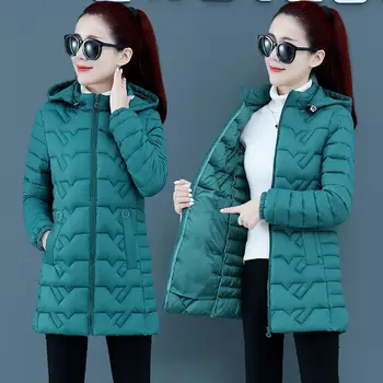 Vastagabb Zubbonyok Női Kapucnis Téli Kabát 2021 koreai Laza Le Pamut Vékony Kabát Anya Plus Size Szilárd Meleg Hosszú Outwear 6XL