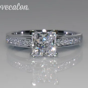 Vecalon Egyszerű Ékszerek, gyűrű Hercegnő vágott 1ct AAAAA Cirkon Cz 925 Sterling Ezüst Eljegyzési, esküvői Zenekar gyűrű a nők