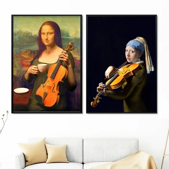 Vicces Art-Mona Lisa kávészünet Vászon Festmények A Gyöngy Fülbevaló Lány Fali Poszterek, Nyomatok, Művészet Képek Nappali