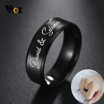 Vnox Testre Neve Gyűrű a Férfiak a Nők Fényes Fekete Rozsdamentes Acél Klasszikus Esküvői Zenekar Alkalmi Alapvető Szövetség Személyre Ajándék