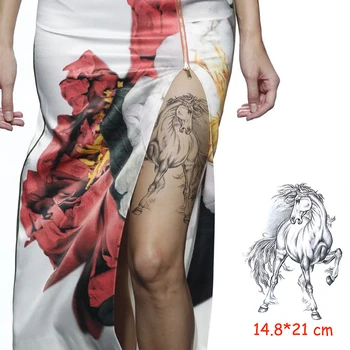 Vízálló Ideiglenes Tetoválás Matrica ló nagy állat haj tetoválás víz transzfer hamis tetoválás flash tatto Nő, Férfi, gyerek 14.8*21 cm