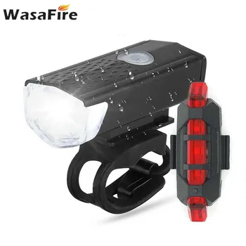 WasaFire USB Újratölthető Kerékpár Fény MTB Kerékpár Első Hátsó Hátsó hátsó Lámpa Kerékpár Biztonsági Figyelmeztető Lámpa Vízálló Kerékpár Lámpa