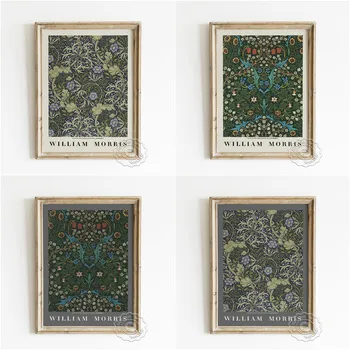 William Morris Kiállítás, Múzeum, Művészeti Nyomatok Poszter, Flóra Acanthus Vászon Festmény, Sötétkék Szövet Virág Minta Lakberendezés
