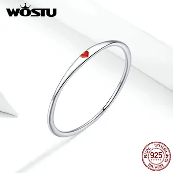 WOSTU 100% 925 Sterling Ezüst Piros Szív Rakható Esküvői Gyűrű Női Divat Ezüst 925 Ékszer Gyűrű FIR620