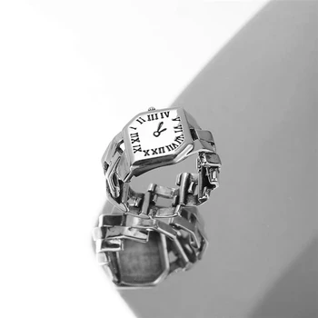 WYEAIIR 925 Sterling Ezüst Mini Aranyos Óra Forma Római Számok Női Átméretezhető Nyitó Gyűrűk