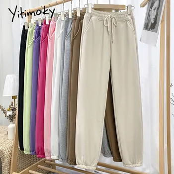 Yitimoky Sűrűsödik Özönlött bársony Nadrág Női Futó Ruha Vintage Streetwear Húzózsinórral Melegítő Hárem Nadrág Alja Téli