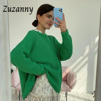 Zuzanny Zöld Megölt Pullovers Nők Őszi Hosszú Ujjú O Nyak Oversize Pulcsik Kék Alkalmi Téli Pulóver Maximum Plus Size 2021