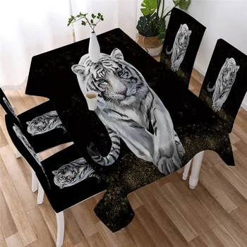 Éjszakai Fehér Tigris Terítő 3D Nyomtatás Fekete Háttér Asztalt Borító Ruhát Otthon a Vacsora Asztalt Borító Téglalap Asztalterítő